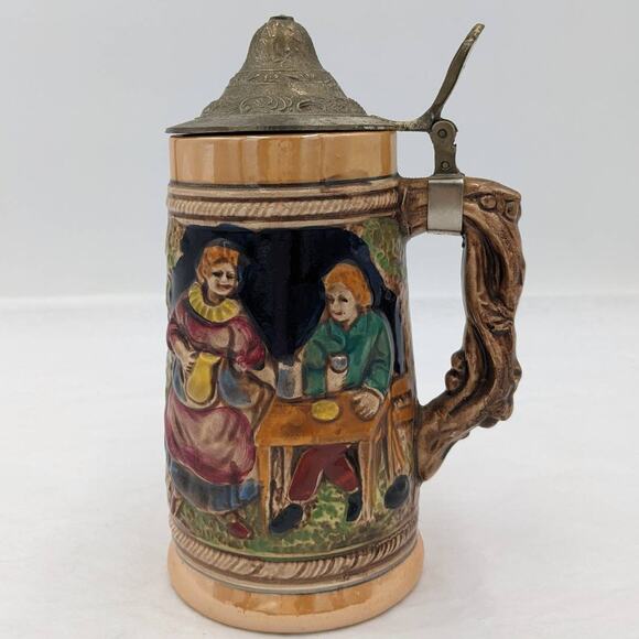 Vintage Beer Stein Raised Images Pub Drinking 7" - Picture 1 of 10